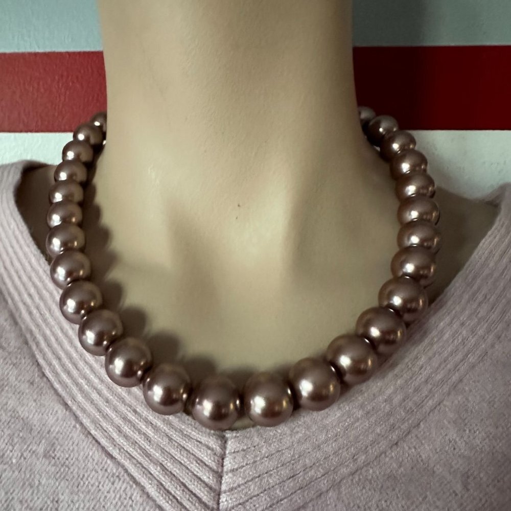 Glass Rose Gold Color Chunky Pearl Choker Womens Necklace 18"